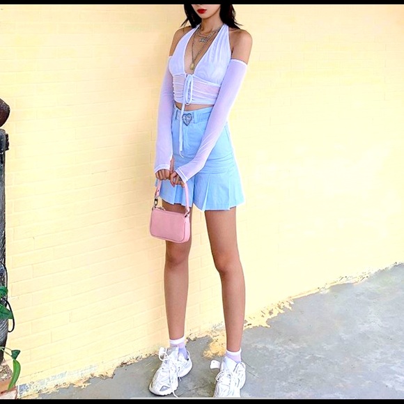 2 piece White Mesh Halter top with Arm Sle… - Picture 4 of 5